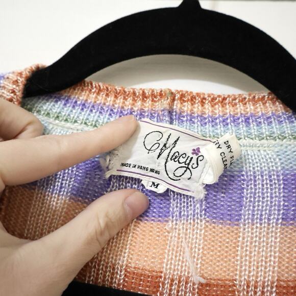 Vintage Macy's Striped Ribbed Pastel Knit Cardigan Sweater XS True Vintage 60s - Picture 2 of 10